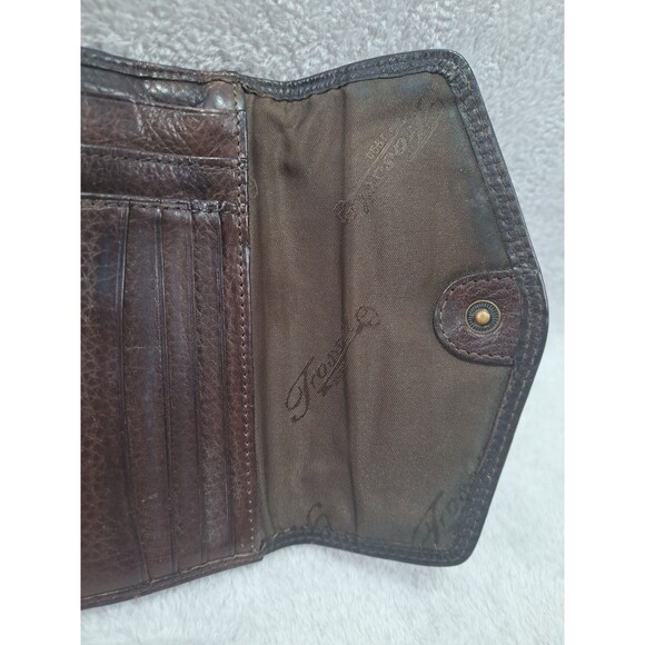 Fossil Wallet Brown Pebbled Leather Tri-Fold ID CC Slots Zip Coin Pockets Womans - Picture 6 of 13